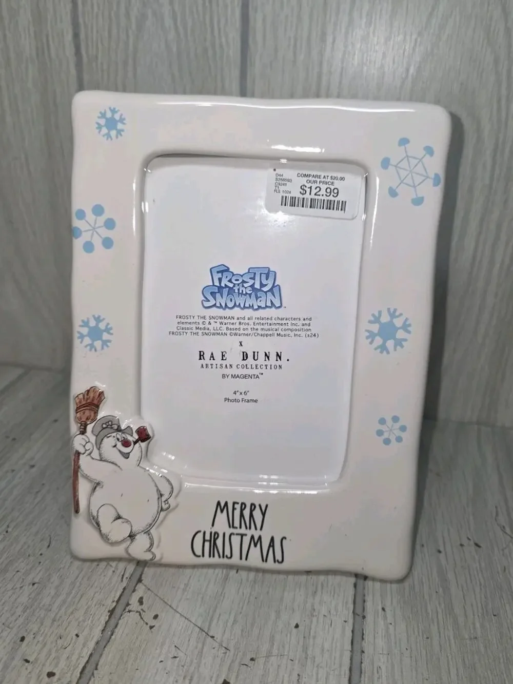 Rae Dunn Frosty The Snowman Merry Christmas Photo Frame 4X6 New Holiday Festive